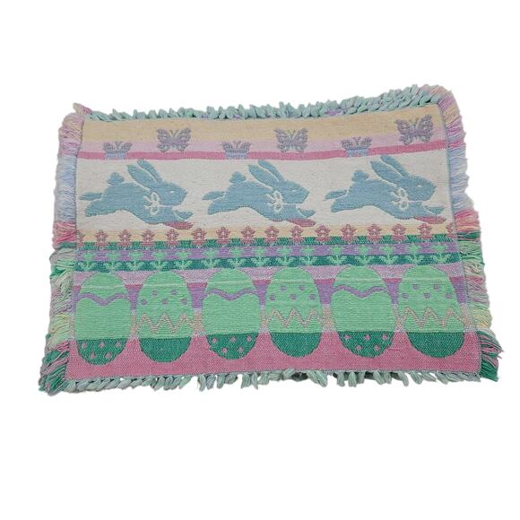 Tapestry Fabric Bunny Butterfly Egg 4 Holiday Placemats W-Across 17" X  H 12" - Picture 2 of 2